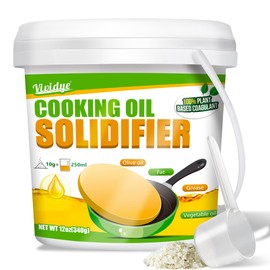 Natural Cooking Oil Solidifier Powder 340 g, 100% Vegetable Oil Hardener, Solidifies Up to 8.5 L Frying Oil, Oil Strengthening Powder for the Kitchen, Easy Disposal of Food Fat Residues, Oil