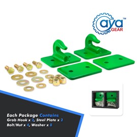 AyA Gear 2 Pack 3/8-in Bolt On Grab Hook Mount with Backer Plate Grab Hook Grade 70 Forged Steel Tow Hook Work Well for Loader, Tractor Bucket, RV, UTV,Truck (Green)