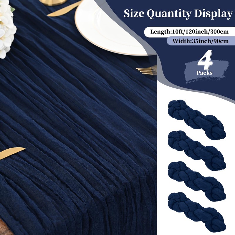 Teruntrue 4 Pack Navy Blue Cheesecloth Table Runner Table Runner,