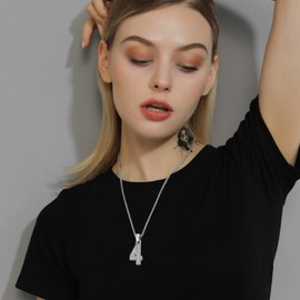 KeyStyle CZ Jersey Number 4 Necklace For Athletes, Crystal Numbers Chains Pendant For Baseball Players