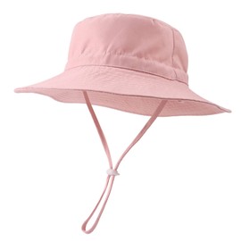 PEECABE Baby Sun Hat Summer Sun Protection Toddler Bucket Hat Wide Brim Adjustable Chin-Strap Beach Cap (CA/US, Age, 0 Months, 6 Months, Pink)