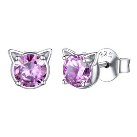 ChicSilver June Birthstone Stud Earrings for Women fit Sensitive Ears 925 Sterling Silver May Cat Ear Earrings