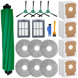 For iRobot Roomba Plus 405 Combo/505 Combo Robot Vacuum Replacement Parts Kit, 1 Rubber Brush, 6 Mop Cloths, 4 Dust Bags, 4 Filters, 2 Side Brushes, 2 Cleaning Tools