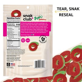 Snak Club Watermelon Rings, Tajin Chili & Lime Seasoned, Sweet and Spicy Gummy Candy, Mild in Heat Bold in Flavor, Low-Fat, Vegan, Gluten-Free Snack, Family Size, 11 Ounce