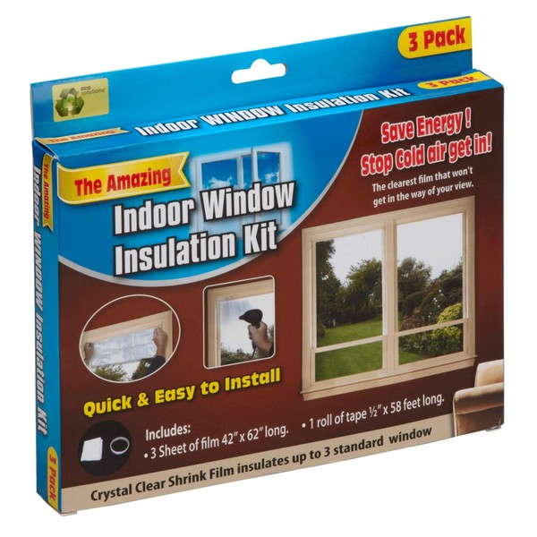 mysmartbuy.com 3 Sheets of Indoor Window Insulation Kit - 155 x 107cm Draught Draft Excluding Shrink Fit Seal Insulating Clear Transparent Film Cover - 62x42 Winter Window Sealing Set