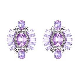 Flyonce Rhinestone Drop Floral Studs for Women, Lavender Purple Crystal Antique Vintage Retro Style Bridal Wedding Earrings for Brides Bridesmaid