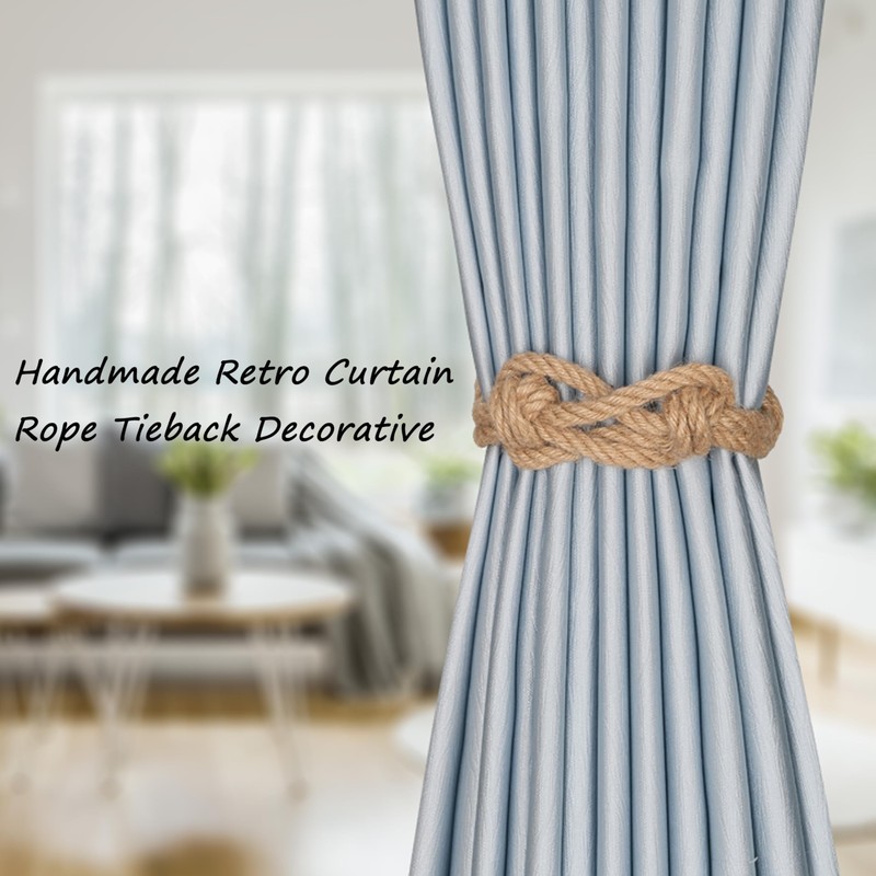 BEL AVENIR 2 Pack Jute Boho Curtain Tiebacks Rope -