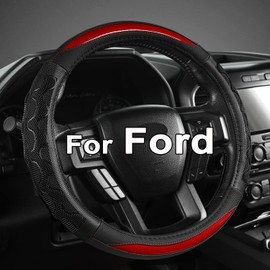GIANT PANDA Car Steering Wheel Cover for Ford F150 F250 F350 Expedition 15.5-16 inches - Red