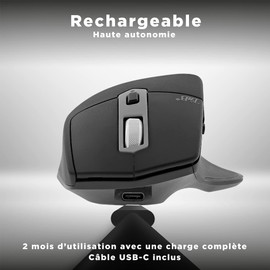 T'nB iClick Maus mit Dreifachmodus, Bluetooth, USB-A und USB-C, wiederaufladbar, hohe Akkulaufzeit, hohe Präzision, 2400 DPI, sehr bequemer Griff, natürliche Haptik, 7 Tasten – Schwarz