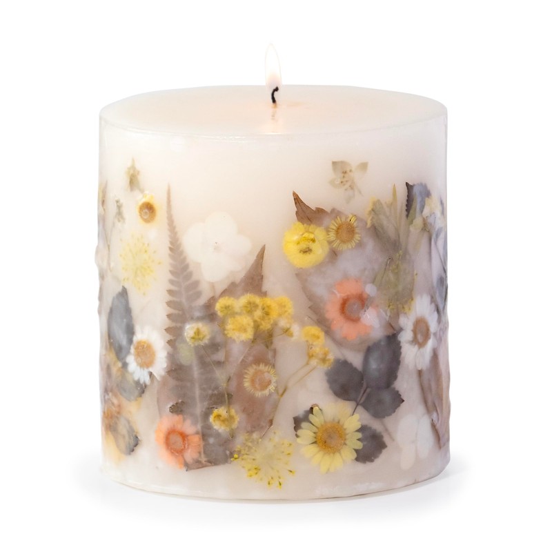 ANDALUCA Pressed Real Flowers Handcrafted Botanical Floral Pillar Candle (Sunlit