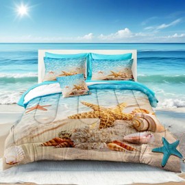 Bedbay Beach Comforter Sets Calfornia King Size 8 Pcs Beachy Bedding Set Turquoise Comforter Set with Sheets Beach Themed Bedding Ultra Soft Bed in a Bag Calfornia King for All Season(Teal,Cal-King)