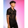 WDIRARA Men's Floral Mesh Tee Top Sheer Round Neck Short