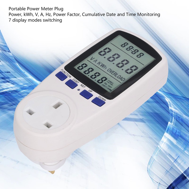 Power Meter Plug with Battery LCD 7 Display Modes Electricity