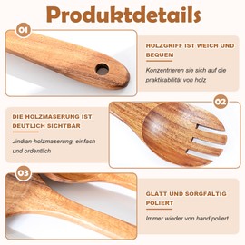 iewrtcin Set di 2 posate per insalata, grande foglia in legno di acacia, 26 cm, grandi cucchiai da insalata, 26 cm