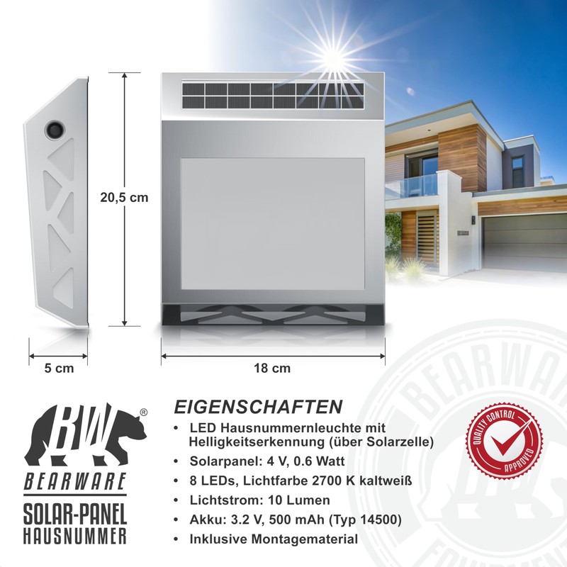 CSL - LED Solar House Number Light Stainless Steel -