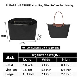 LOUKAYCCI New Dupont Paper Purse Organizer Insert for Longchamp Le Pliage L Handbag Insert (Black&Black, Large)