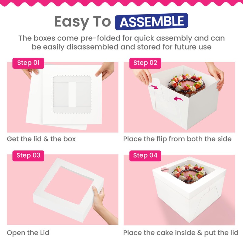 RICCLE 15pcs Cake Boxes, 10x10x8 Inches Tall Cake Box with