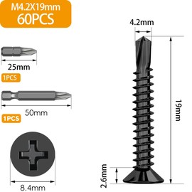 Mbsomnus M4.2 x 19 mm Self-Tapping Screws Stainless Steel Pack of 60 Self Tapping Screws Phillips Drilling Screws Stainless Steel 410 Metal Screws Self-Tapping for Wood Sheet Metal Mounting DIY