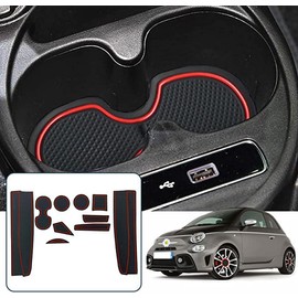 Ruiya Compatible with 2017-2021 Fiat 500 Abarth 595 Car Rubber Mats Door Slot Mat, Abarth 595 Non-Slip Mats Armrest Drink Holder Mat Centre Console Non-Slip Mats Door Seam Non-Slip Mat