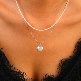 Allereya Vintage Geschichtet Herz Halskette Liebe Herz Halskette Margarita Kette Halskette Silber Herz Anhänger Halskette Super Funkelnde Halskette Schmuck Für Frauen