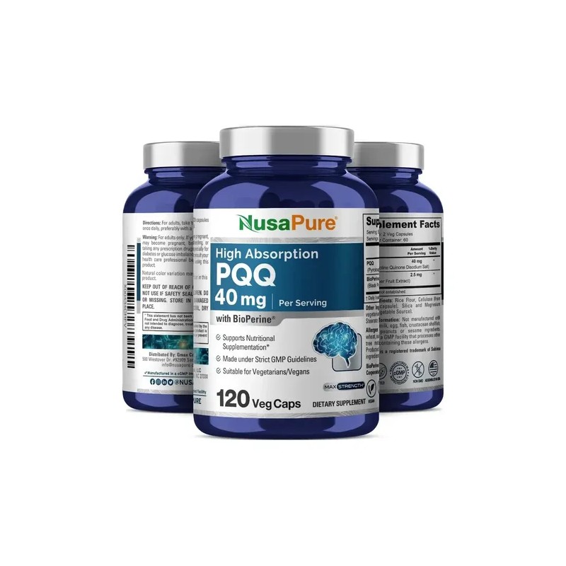 Pqq 40mg Bioperina Reduce Estrés Oxidativo Energía 120caps