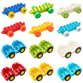 Pilikoll 12 Piece Vehicle Building Blocks Set with 6 Car Toys, 6 Train Trailer Toys, Multi Vehicle Building Blocks Set, Classic Vehicle Building Blocks Set for Children, Party Bag Filler