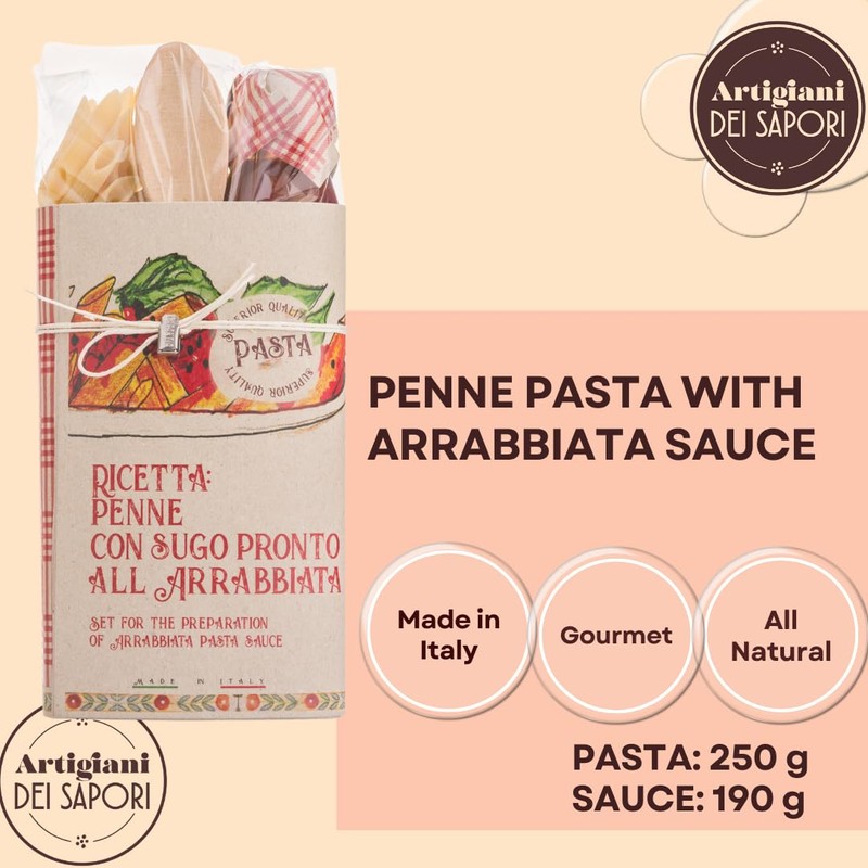 Pasta Gift Set, Penne Pasta with Spicy "Arrabbiata" sauce.