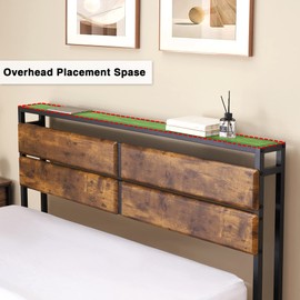 Alkmaar 15.6in Metal Queen Size Platform Bed Frame with Storage Bedside, Rustic Vintage Wood Headboard, Mattress Foundation, Strong Metal Slats Support, No Box Spring Needed