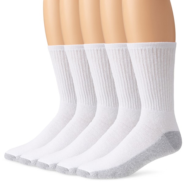 Fruit of the Loom Men's 5 Pack Crew Socks, White,