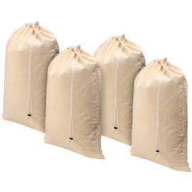 Cottoniva Pack of 4 Extra Large Heavy Duty Laundry Bags in Natural Colour - 60 x 90 cm Very Durable Laundry Bag with Drawstring, Machine Washable and Reusable, Laundry Bag Travel