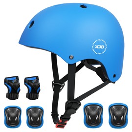 XJD Kids Skateboard Helmet Protective Gear Set Knee Pads Elbow Pads Wrist Guards and Adjustable Bike Helmets for BMX Scooter Skateboard Cycling Roller Skating Age 2-13 years old Boys Girls (Blue, M)