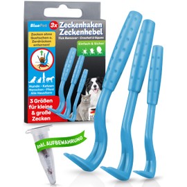 Bluepet® 3 Sizes Set Tick Hook Tick Remover for Dog, Cat & Horse | Tick Lever for Tick Protection | Supplement to Tick Tongs, Tick Collar, Tick Agent, Tick Tweezers, Bestseller, set of 3 blue