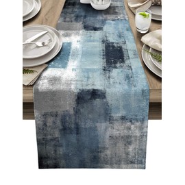 Navy Blue Burlap Table Runner Dresser Scarves, Abstract Art Gray Dining Table Runners,Washable Non-Slip Rectangle Table Setting Cover for Wedding Farmhouse Party Holiday Dinner,13x72 inch