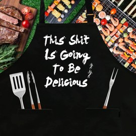 Moslyn Funny Cooking Apron for Men Grilling BBQ Chef Cooking Apron with 2 Pockets Adjustable Neck Straps for Dad Husband (Black1)