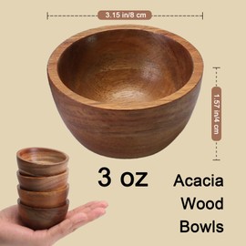 Arbresail Acacia Wooden Bowls Set, Small Pinch Bowls for Sauces/Dips/Condiments, Mini Serving Bowls for Snacks/Appetizers/Side Dishes/Charcuterie Board, 3 oz Wooden Ramekins, Handmade Reusable, 4 pcs
