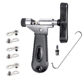 QKURT Bike Chain Splitter + 3 Pairs Bicycle Missing Link, Universal Bike Chain Cutter Breaker Tool With Chain Hook for 7 8 9 10 Speed Bicycle Chain Link Repair Removal/Install - Reusable Bicycle Tools