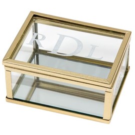 Fox Valley Traders Custom Gold Trim Glass Keepsake Box: Elegant Monogrammed Storage with Mirrored Bottom