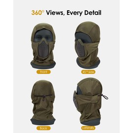 OneTigris Airsoft Balaclava Mesh Mask, Full Face Protection Ninja Style Paintball Face Mask for Airsoft Paintball CS Hunting Cycling Motorcycle, OD Green