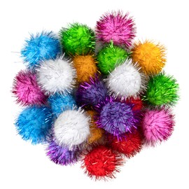 AUEAR, 20 Pack Sparkle Balls 1.5 Inches Sparkle Balls Tinsel Pom Poms Balls for Cats Pets Assorted Colors