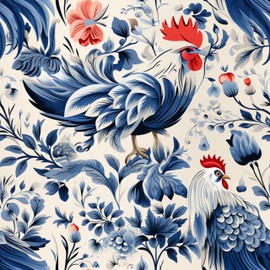 COKCOKR Blue Rooster Wallpaper,17.71" x 236.2" Self Adhesive Removable Blue Chinese Pastoral Style Wallpaper Waterproof Contact Paper Decorative Vinyl Wall Paper for Bedroom Living Room