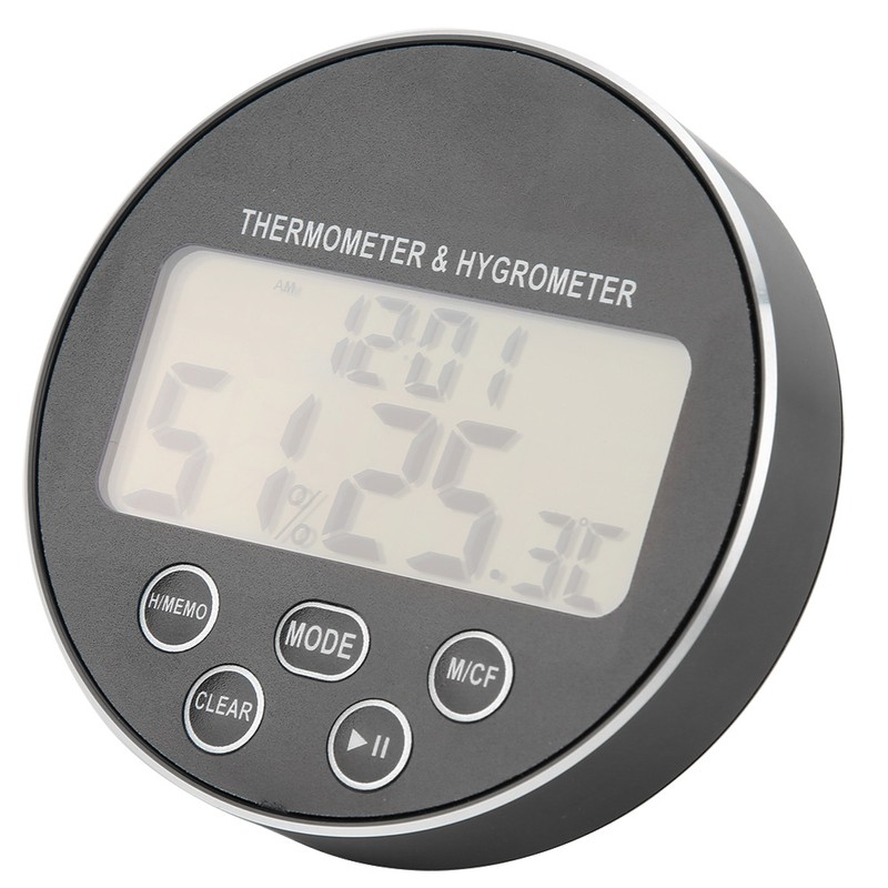 Multifunctional Kitchen Digital Timer Thermometer Hygrometer Black for Household Use