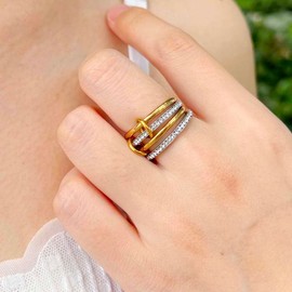 Jemant Gold Stackable Rings for Women, Non Tarnish Dainty Stackable 18k Gold Plated Stainless Steel CZ Cubic Zirconia Rings, Multi-Link Connected Knuckle Women Rings Set (Gold Silver B, 9)