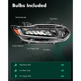 SCITOO Right Side Headlight Assembly Fits 2018-2021 for Honda Accord Headlights Chrome Housing & Clear Lens, 33150-TVA-A01 (Bulbs Not Included)