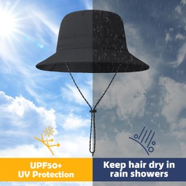 PONCEAU Sun Hats Bucket hat for Men Waterproof Wide Brim Foldable Boonie Safari Fishing Hiking Beach Hats Black