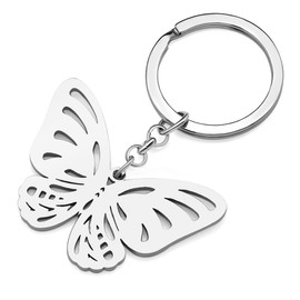 LONYOO Stainless Steel Butterfly Keyring Butterfly Gifts for Women Girls Car Key Purse Charms, Silver Plated #2