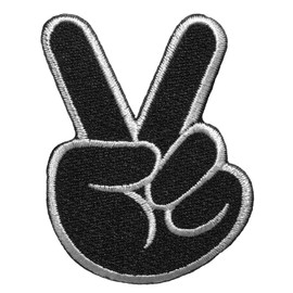 Papapatch Two Fingers Peace Victory Sign Embroidered Sewing Iron on Patch - Black (2FINGER-BLACK)