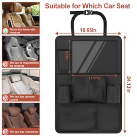 Oneyus Backseat Car Organizer with Touch Screen,Kick Mats Back Seat Protector with 10 Storage Pockets,Car Seat Back Organizers Storage for Snacks Drinks Toy Umbrellas for Kids Road Trip