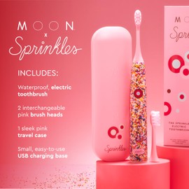 MOON x Sprinkles Toothbrush - Rechargeable Electric Toothbrush for Adults & Teens - 5 Sonic Cleaning Modes - Includes 2 Brush Heads & Travel Case - Cordless with Industry-Leading 6 Week Charge