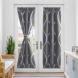 NICETOWN Blackout Curtain for Door Window, Foil Printed French Door Curtains for Living Rooom Rod Pocket Thermal Insulated Door Shade for Kitchen Glass Patio Door, 25" W x 72" L, 1 Panel, Grey