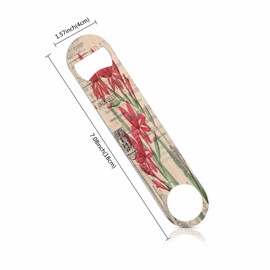TASDANA Vintage Digital Collage Floral Stainless Steel Bottle Opener Red Flower Retro Stamps Romance Valentine Love Flat Beer Bottle Opener Keychain for Home Kitchen Bar Restaurant Party Birthday Gift